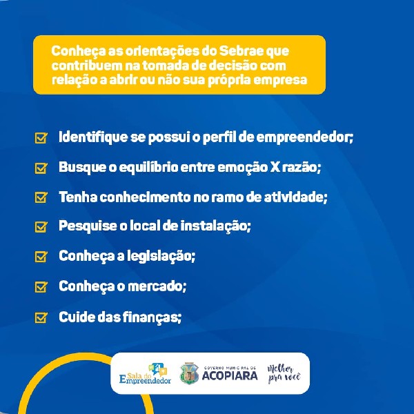 Governo Municipal de Acopiara dá 7 dicas para abrir um negócio durante a semana do MEI