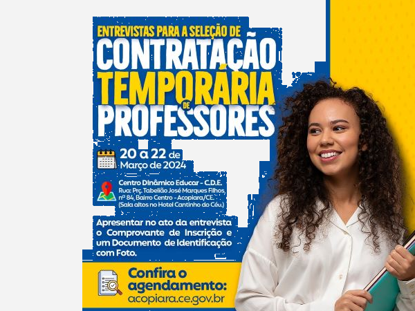 Prefeitura divulga agendamento de entrevistas para candidatos da Seleção Temporária de Professores